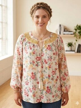 Boho 3XL Babydoll Floral Cotton Lace Cottage Prairie Flowy Soft Tunic Top New